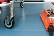 Plywood floor covered with non-slip medical vinyl